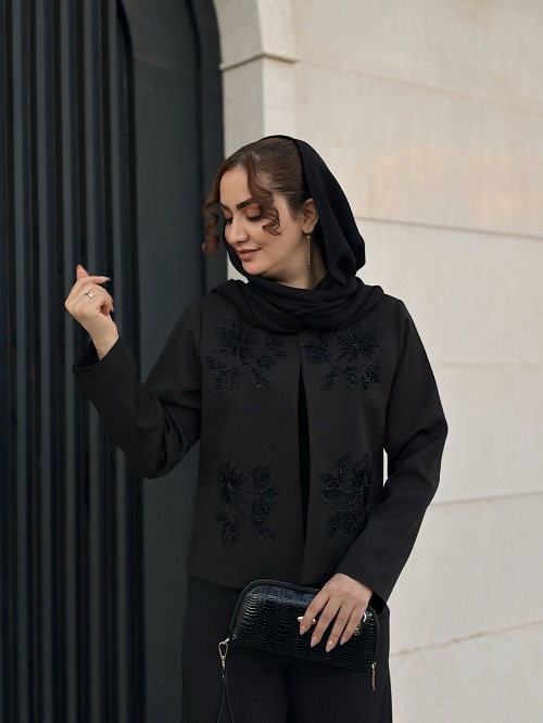 مانتو مجلسی گل‌دوزی مرواریدی